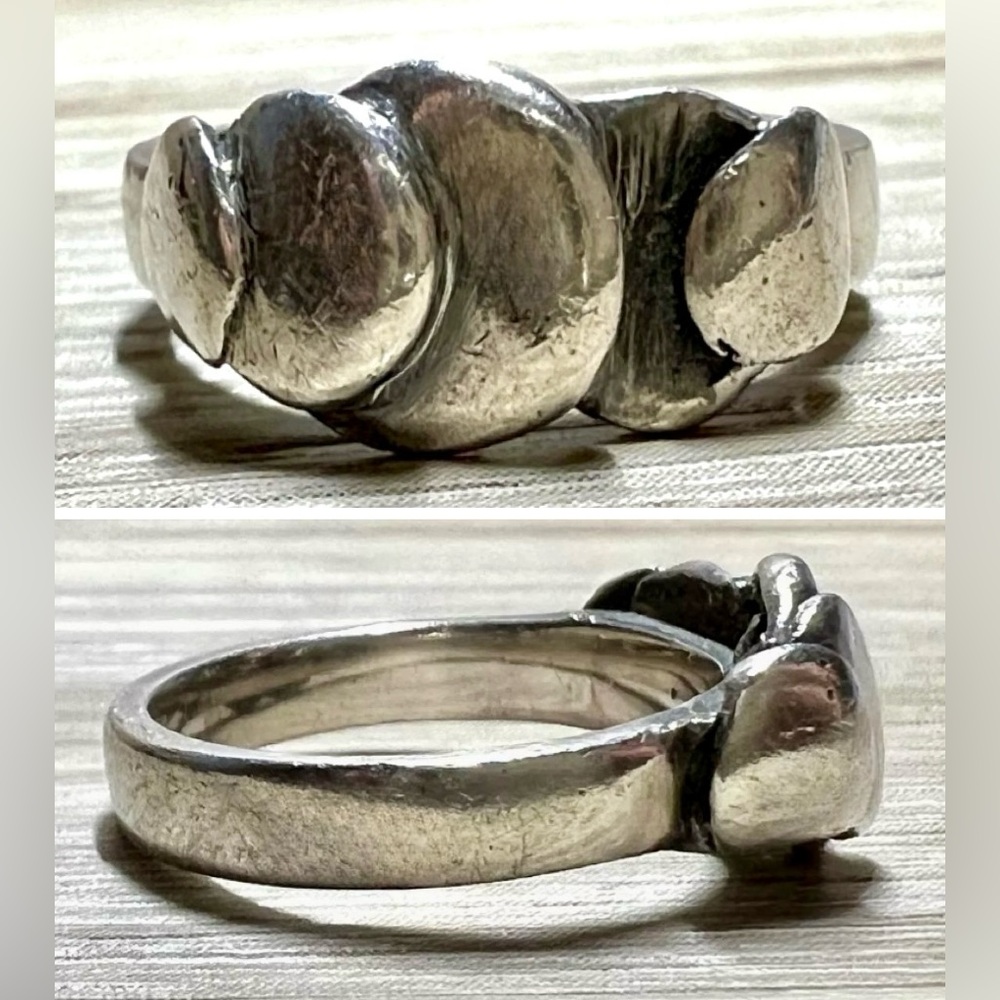 Vintage Handmade Sterling Silver Modernist Overlapping Circles Ring, Size 5.25